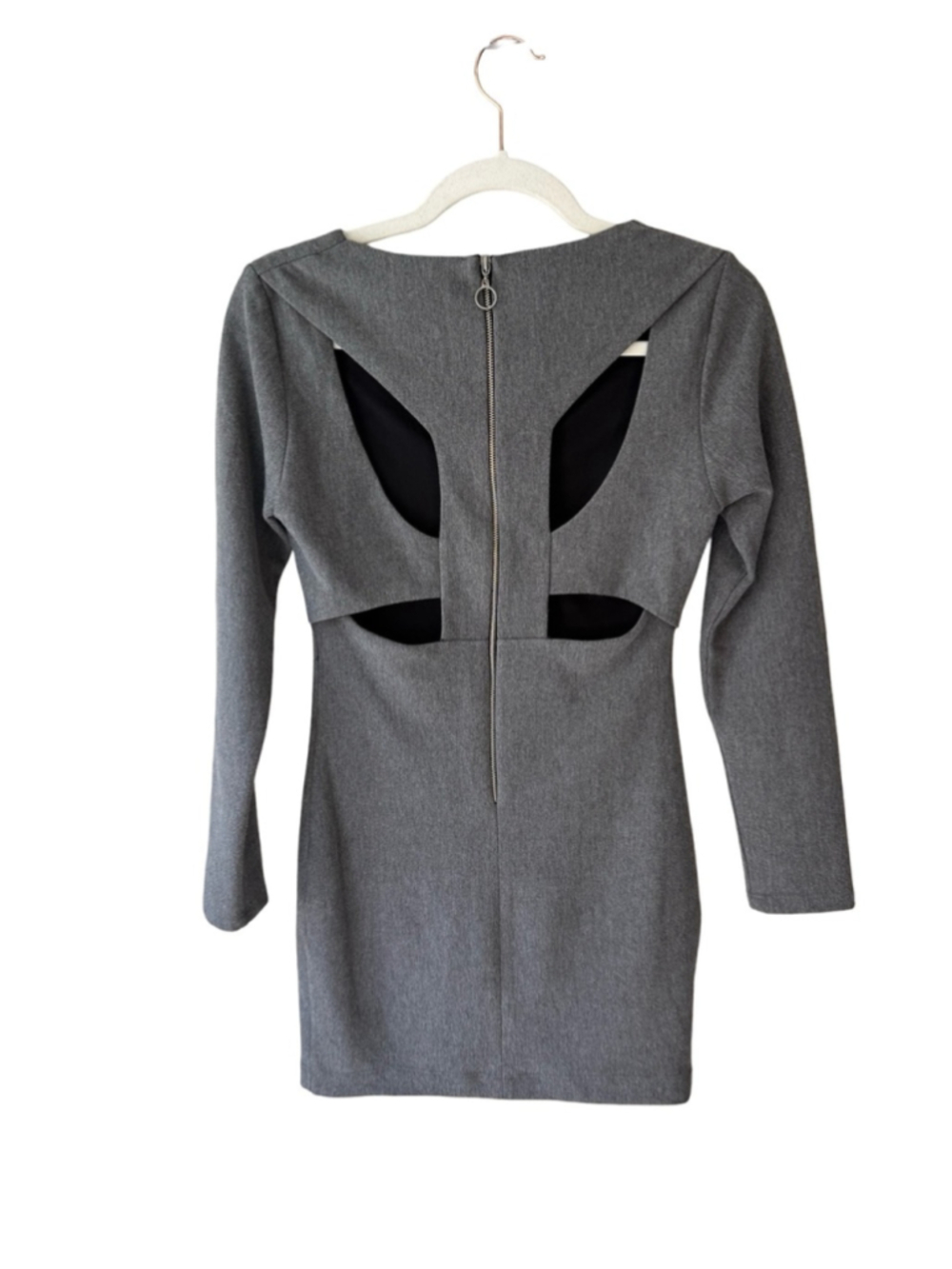 Zara Gray Long Sleeve V-Neck Mini Bodycon Dress Size S Y2K Cocktail Party - Picture 3 of 14
